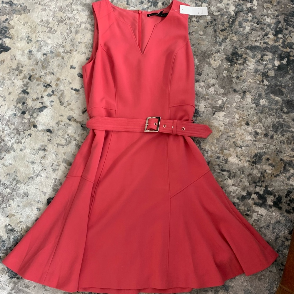 NWT White House Black Market coral colored dress with belt. Very flattering